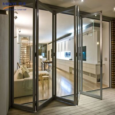 Porta a doppio ripiego in cristallo esterno in lega di alluminio con rivestimento in polvere e design pieghevole