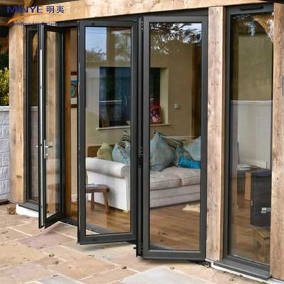 Porta a doppio ripiego in cristallo esterno in lega di alluminio con rivestimento in polvere e design pieghevole