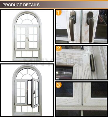 Fenestra a raggio in legno rivestito in alluminio con disegno di griglia di 1,4 mm e spessore del profilo di 14 mm