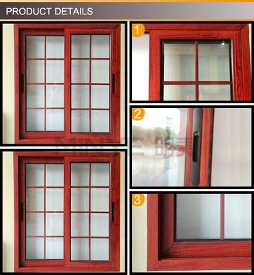 Disegno della griglia della finestra scorrevole in vetro di sicurezza a doppia temperatura in alluminio con rivestimento in polvere