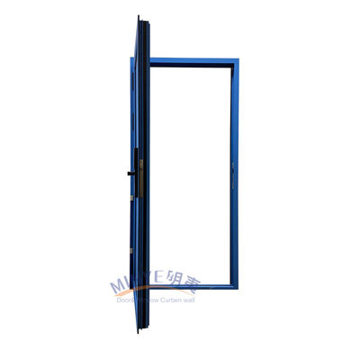 Porta di casamento in alluminio blu con vetro doppio temperato e serratura a codice elettronico