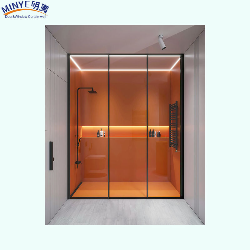 Porta scorrevole senza telaio in vetro temperato con maniglia in acciaio e dimensioni personalizzate