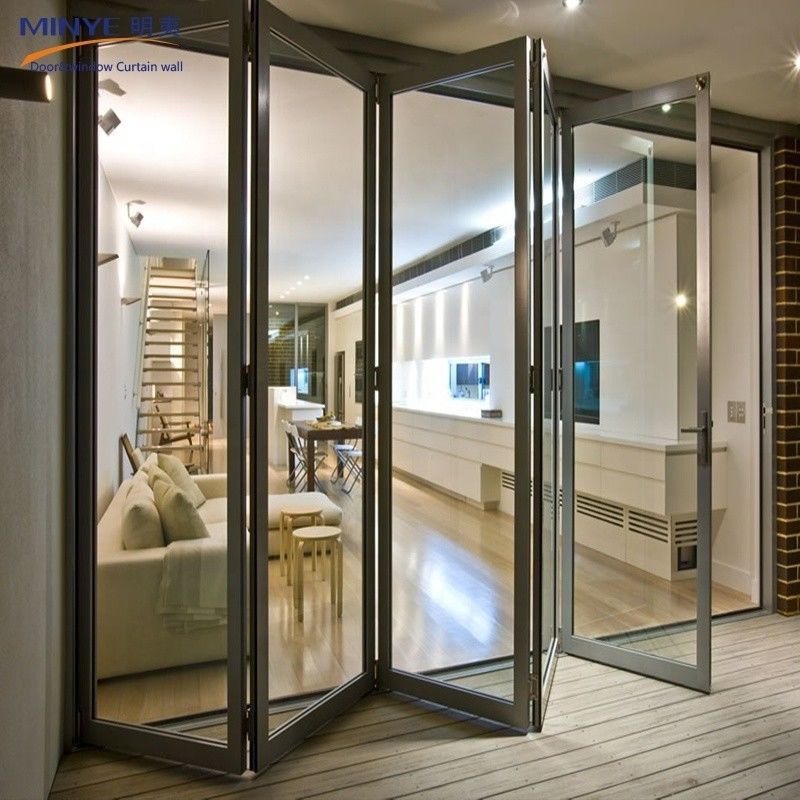 Porta a doppio ripiego in cristallo esterno in lega di alluminio con rivestimento in polvere e design pieghevole