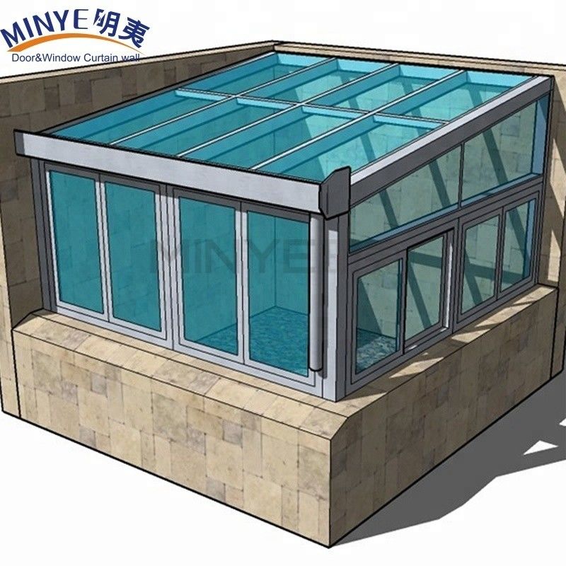 Casa di vetro per tutte le stagioni con tetto piatto e tetto isolante in alluminio termico