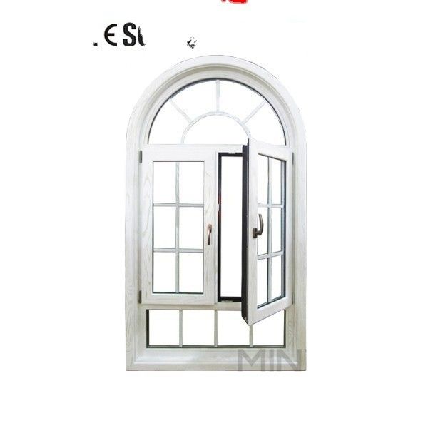 Fenestra a raggio in legno rivestito in alluminio con disegno di griglia di 1,4 mm e spessore del profilo di 14 mm