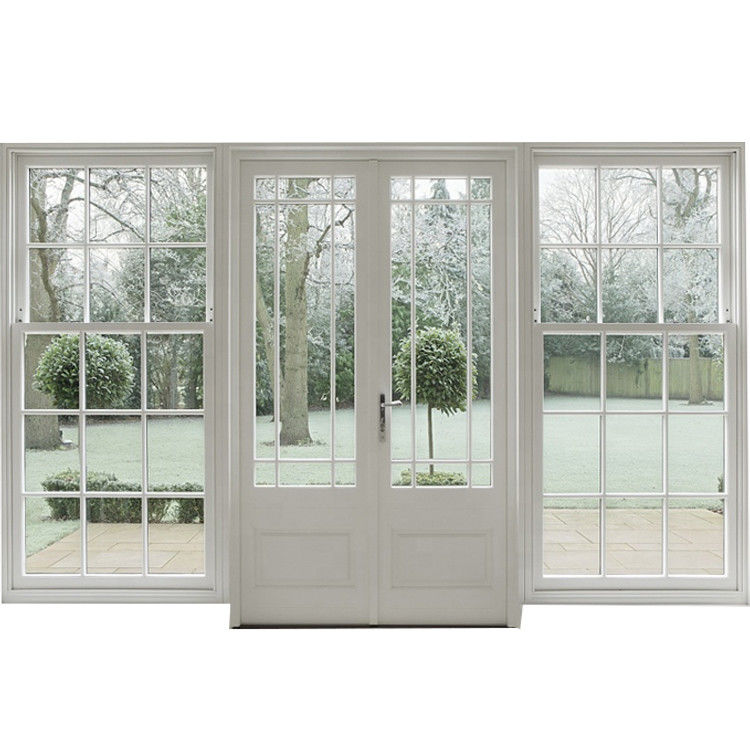 Porta d'ingresso di vetro doppio in PVC e UPVC in legno naturale